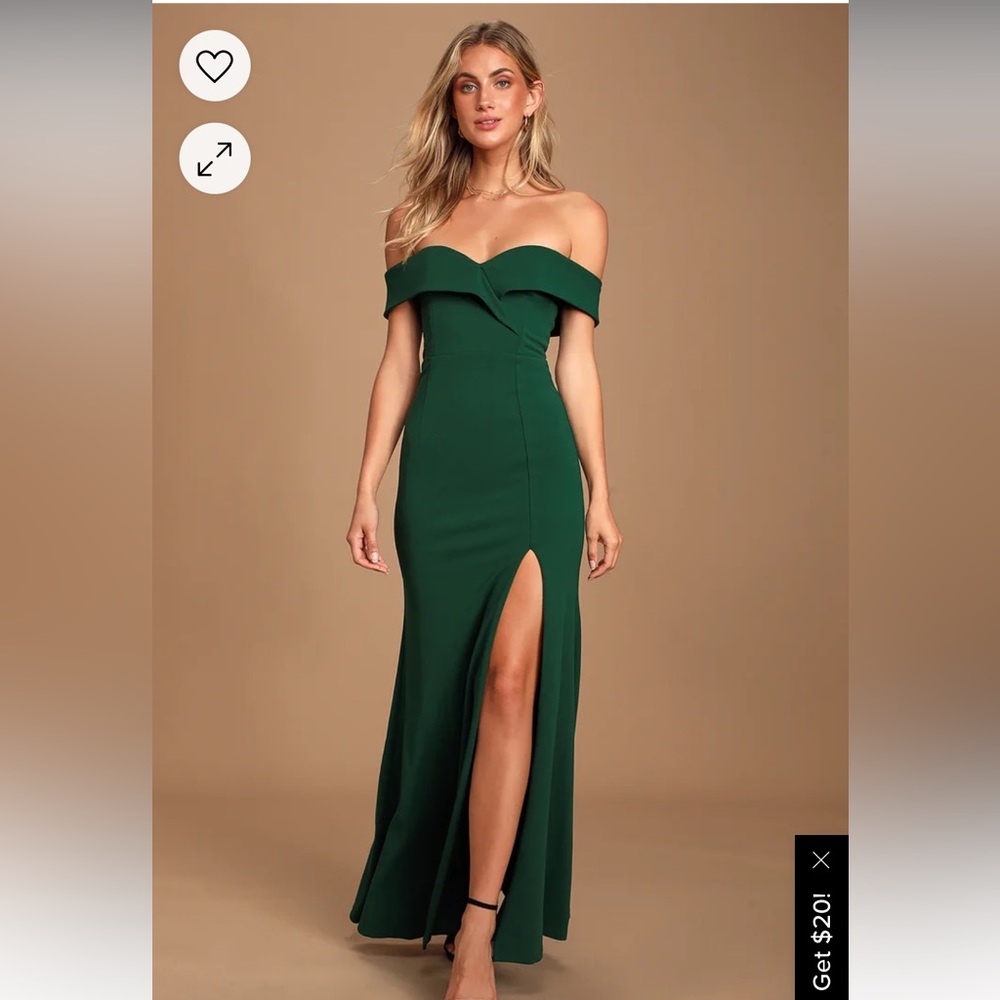 Lululs- Song of Love Hunter Green Off-the-Shoulder Maxi Dress size Medium